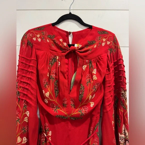 NWT Farm Rio red berry garden long sleeve pleated maxi dress - Picture 9 of 10